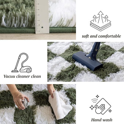 8x10 Area Rugs for Living Room Bedroom, Soft Fluffy Shaggy Bedside Rug, Indoor Floor Carpet for Kids Playroom, Dorms, Nursery Rooms, Home Decor (Olive Green & White 8'x10')
