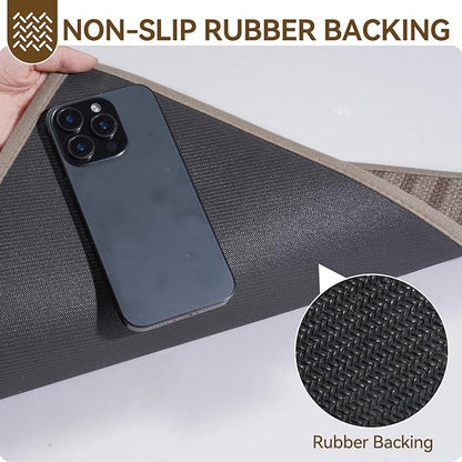 Front Door Mat 17''x30'', Absorbent Muddy Dirt Resist Washable Non Slip Low-Profile Indoor Doormat, Easy Clean Welcome Entryway Door Mats, Brown