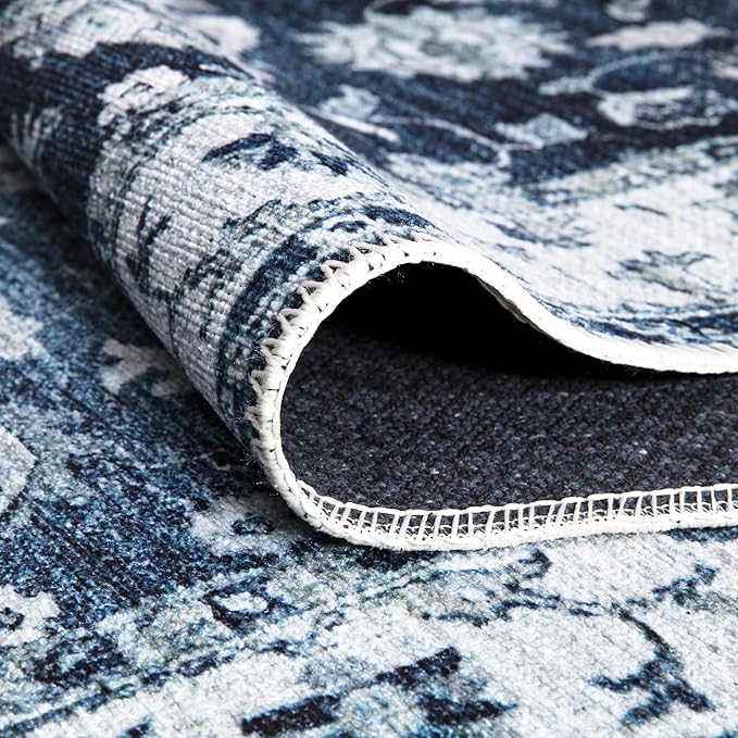 Bloom Rugs Washable Non-Slip 8' x 10' Rug - Dark Blue Traditional Bordered Area Rug for Living Room, Bedroom, Dining Room, and Kitchen - Exact Size: 8' x 10'