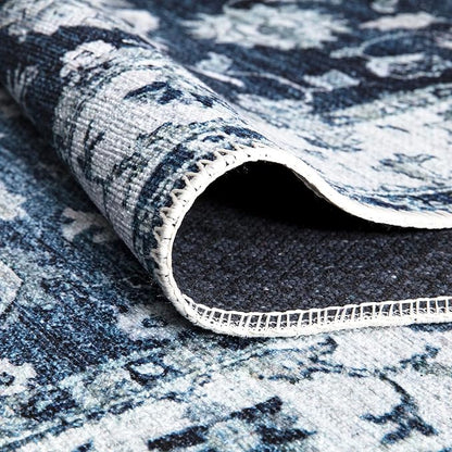 Bloom Rugs Washable Non-Slip 8' x 10' Rug - Dark Blue Traditional Bordered Area Rug for Living Room, Bedroom, Dining Room, and Kitchen - Exact Size: 8' x 10'