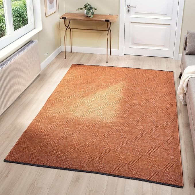 LUXE WEAVERS Modern Farmhouse Orange 5x7 Washable Area Rug, Anti-Slip Diamond Pattern Carpet