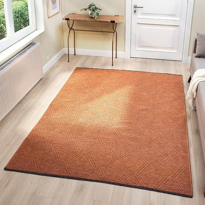 LUXE WEAVERS Modern Farmhouse Orange 5x7 Washable Area Rug, Anti-Slip Diamond Pattern Carpet