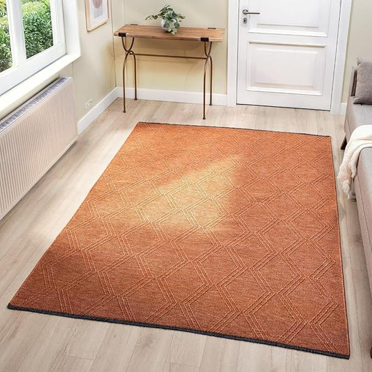 LUXE WEAVERS Modern Farmhouse Orange 9x12 Washable Area Rug, Anti-Slip Diamond Pattern Carpet
