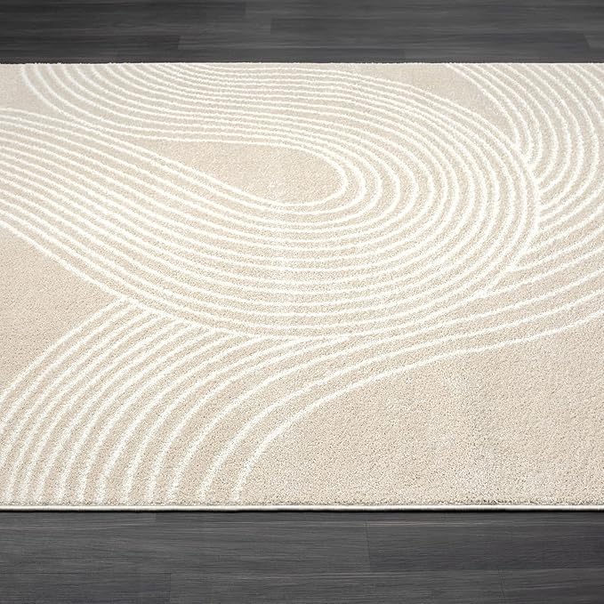 Abani Nuevo Collection Area Rug - Transitional Beige/Cream Design -5'3" x 7'6" - Easy to Clean - Durable for Kids & Pets - Non-Shedding - Medium Pile - Soft Feel - for Living Room, Bedroom