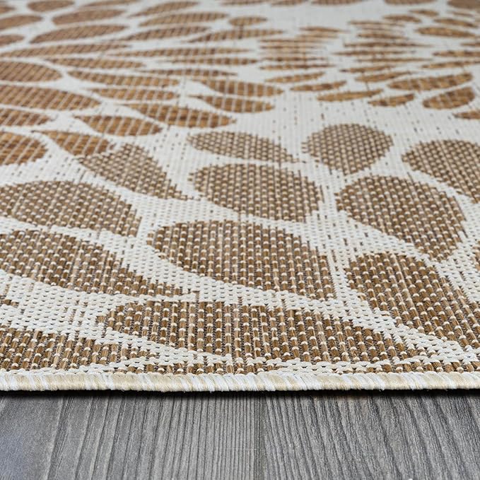 Beverly Rug Outdoor Rug 6x9 Modern Exotic Tropical Leaf Area Rugs for Indoor and Outdoor Patio Deck Porch Garden Water Resistant Washable Outside Carpet (6 x 9 Beige)