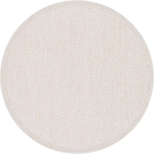 CAMILSON Easy Jute Round Rug 6ft Indoor Outdoor Off-White Color Fiber Area Rugs for Living Room and Patio Rug Herringbone Boho Woven Design Easy-Cleaning Washable Outside Carpet Alfombras (6 Round)