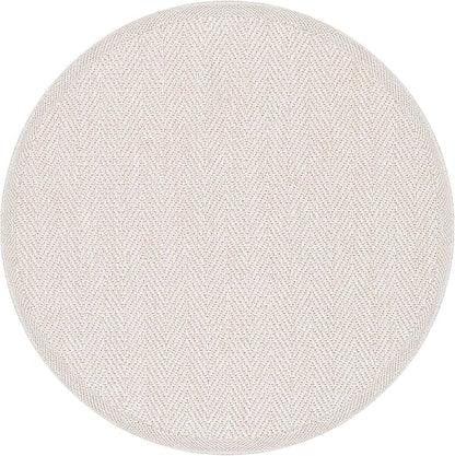 CAMILSON Easy Jute Round Rug 4ft Indoor Outdoor Off-White Color Fiber Area Rugs for Living Room and Patio Rug Herringbone Boho Woven Design Easy-Cleaning Washable Outside Carpet Alfombras (4 Round)
