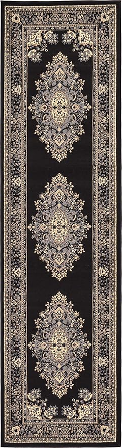 Unique Loom Reza Collection Traditional Persian Style Area Rug, 2 ft 7 in x 10 ft, Black/Beige