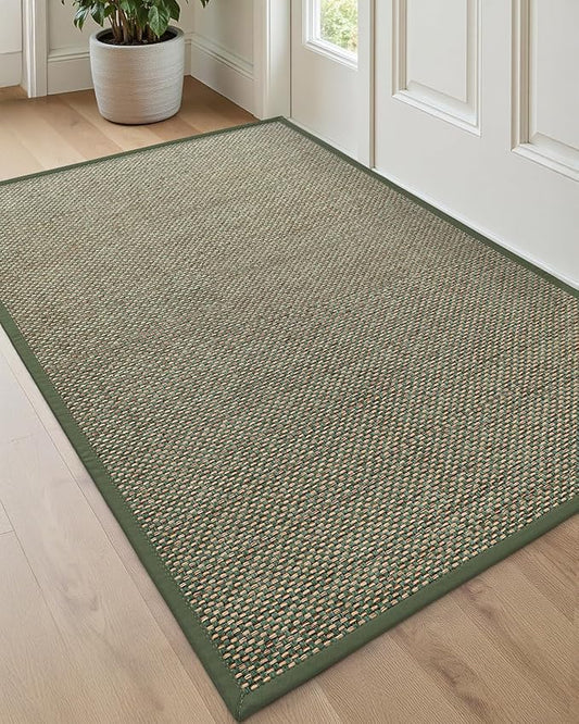 DEXI Ultra Thin Entryway Indoor Door Mat 32x48, Non Slip Rubber Backing Inside Entry Mat, Low Profile Easy Clean Dirt Trapper Doormat for Inside Entrance Patio, Green