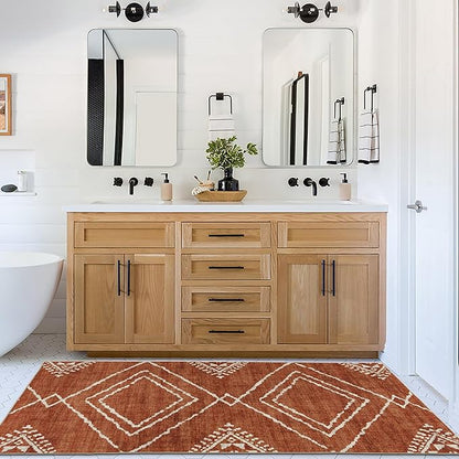 ReaLife Rugs Machine Washable Area Rug Runner - Living Room Bedroom Bathroom Kitchen Entryway Office - Padded Low Pile Stain Resistant Premium - Moroccan Diamond Tribal - Jax - Orange 2'6" x 6'