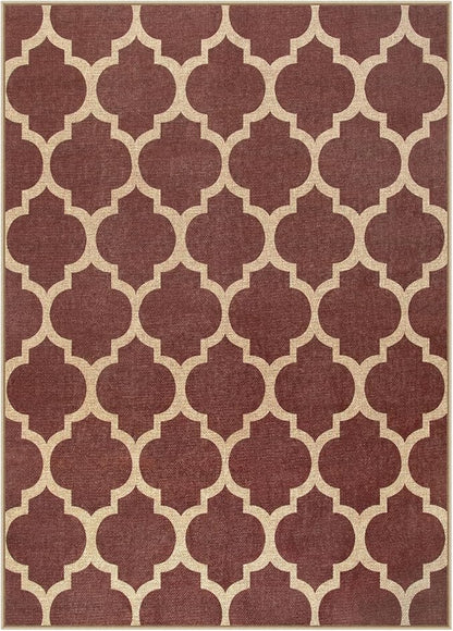 Lahome Moroccan Outdoor Rug 5x7, Easy Jute Red Washable Rugs for Patio Living Room Outdoor Decor, Geometric Woven Area Rug Non Slip for Backyard, Thin Farmhouse Carpet for Bedroom Dining Room