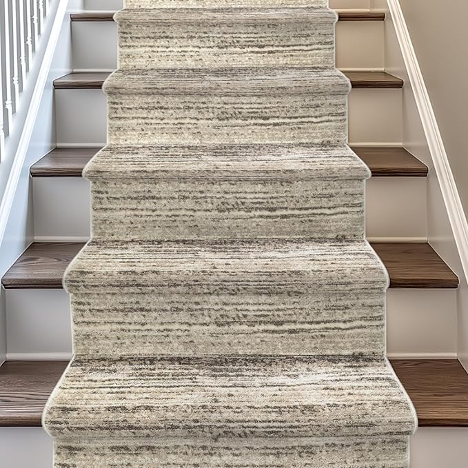 Well Woven Custom Size Hallway & Stair Runner- Harlow Delphi Cream Beige 31 Inches Wide x 75 Feet Long Runner (31" x 75') Runner Rug - Modern Stripes Pattern, Ultra-Soft, Easy-Clean