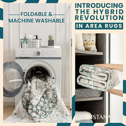 Istana 5x7 Area Rug - Light Green/Beige Rugs for Living Room 5x7 - Foldable Rugs for Bedroom - Stain Resistant Washable Rug - Eco-Friendly Boho Area Rugs - Easy to Clean Living Room Rug