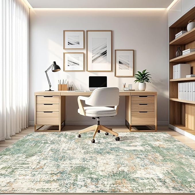 5x8 Area Rug Living Room: Washable Large Abstract Soft Green Rugs Stain Resistant Indoor Floor Non-Slip Accent Carpet for Men Modern Home Enthusiasts Aged 25-45 - Bedroom Office Playroom