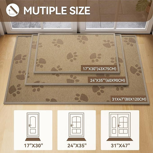 Door Mat Indoor Entrance 31"x47", 0.16" Thin Paw Print Low Pile Doormat, Non Slip Welcome Mat, Trap Dirt and Moisture, Easy Clean, Brown
