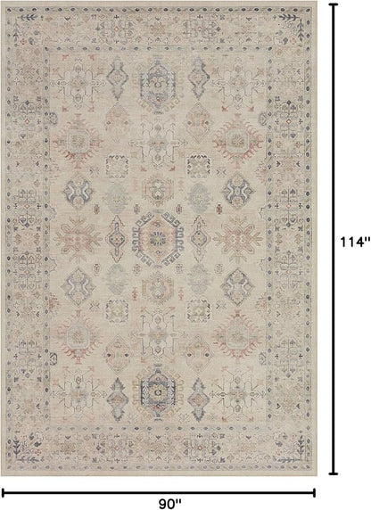 Loloi II Hathaway Collection HTH-05 Steel/Ivory 7'-6" x 9'-6" , .25" Thick, Runner Rug, Soft, Durable, Printed, Modern, Low Pile, Non-Shedding, Easy Clean, Living Room Rug