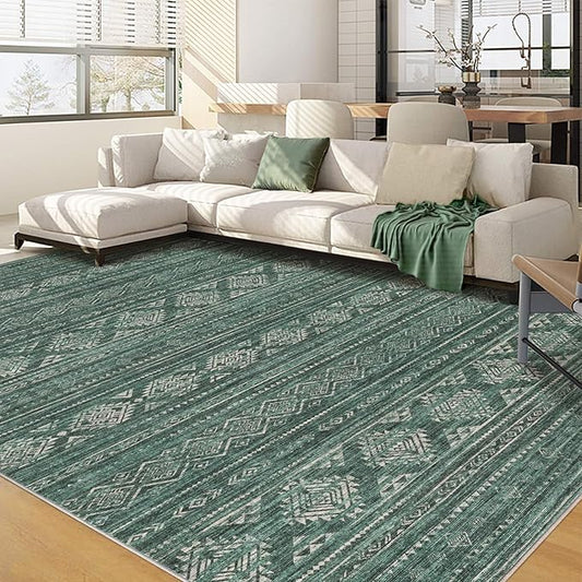 Nakagishi Area Rugs 9x12 Living Room: Washable Boho Large Neutral Modern Soft Farmhouse Green Rug Stain Resistant Indoor Floor Non-Slip Carpet for Women Home Enthusiasts Aged 25-45 - Bedroom Room