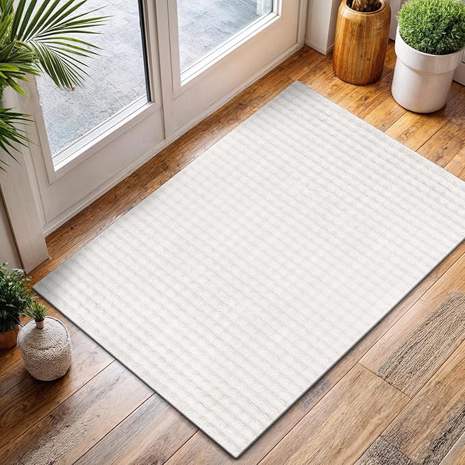 CAMILSON Modern White Non Slip Door Mat Rug 2x3 Ultra Soft High Pile Entryway Rugs Non Skid Rubber Backing Durable & Easy to Clean Carpet for Kitchen Bathroom Indoor Use (2 x 3 White)