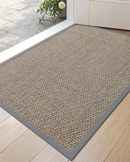 DEXI Ultra Thin Entryway Door Mat 24x36, Non Slip Rubber Backing Inside Entry Mat, Low Profile Easy Clean Dirt Trapper Doormat for Inside Entrance Patio, Grey