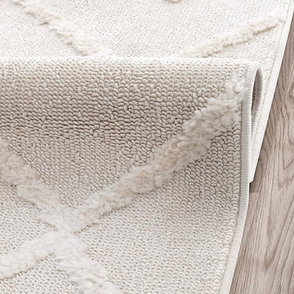 Antep Rugs Palafito 6x9 Geometric Shag Diamond High-Low Pile Textured Indoor Area Rug (Beige, 6'7" x 9')