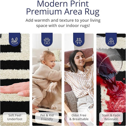 Abani Contemporary Black & Ivory 6' x 9' Area Rug, Contrasting Geometric Modern Stripe Symmetrical Living Room Carpet Rugs