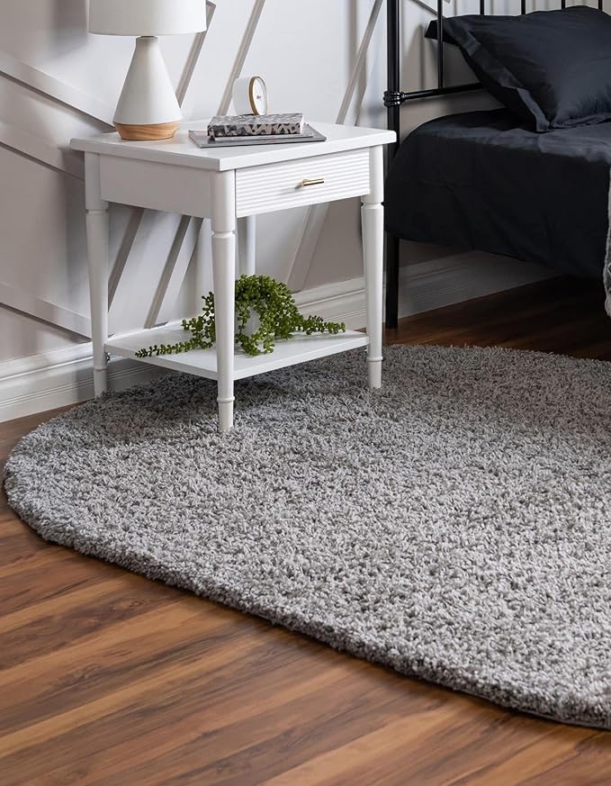 Unique Loom Solid Shag Collection Area Rug (8' x 10' Oval, Cloud Gray)