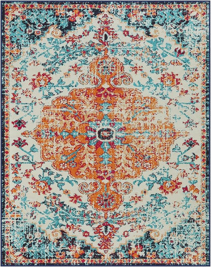 Lahome Boho Rugs for Living Room 8x10,Washable Orange Bedroom Area Rug Soft Low Pile Dining Room Rugs for Under Table,Vintage Thin Non Slip Printed Nursery Area Rug for Playroom Office(8x10ft Orange)