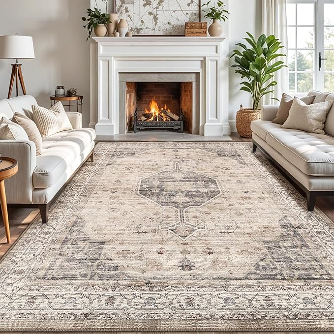 LUMI 8x12 Washable Area Rug for Living Room, Ultra Soft Traditional Rugs Non Slip with Rubber Backing, Low Profile, High Traffic, Stain Resistant Carpets, Ideal for Bedroom, Dining Room, Indoor