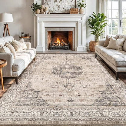 LUMI 8x10 Washable Area Rug for Living Room, Ultra Soft Traditional Rugs Non Slip with Rubber Backing, Low Profile, High Traffic, Stain Resistant Carpets, Ideal for Bedroom, Dining Room, Indoor