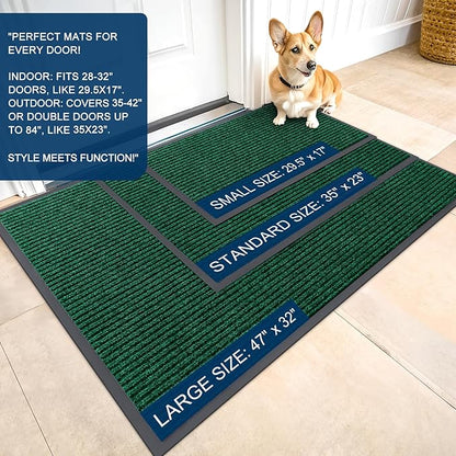 OLANLY Front Door Mat Indoor Outdoor Entrance, Waterproof Heavy Duty Doormat, Fade Resistant, Low Profile, Easy Clean Patio Porch Welcome Floor Mats for Entry, 47x23, Green