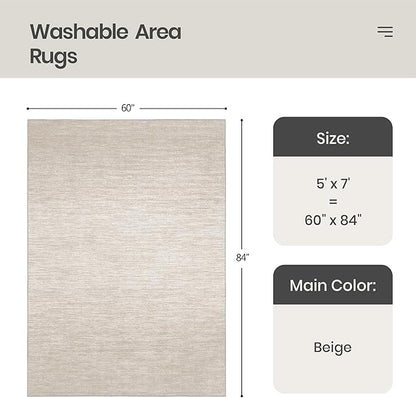 Valenrug Washable Rugs 5x7 - Stain Resistant 5x7 Area Rugs for Living Room, Non Slip Backing Gradient Printed Rugs for Bedroom, Foldable Machine Washable Area Rug(5'x7', Beige)