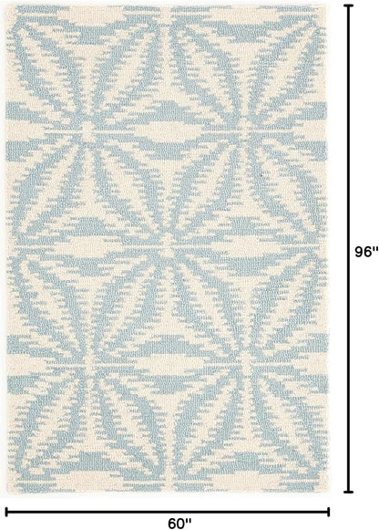 Dash & Albert Aster Sky Hand Micro Hooked Wool Rug, 5 X 8 Feet, Blue Geometric Pattern