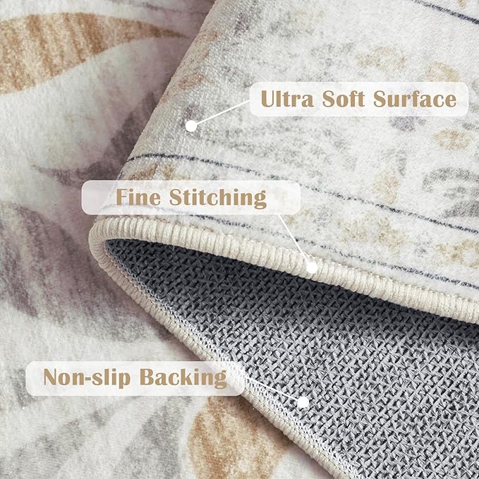 jinchan Hallway Runner Rug 2x8 Vintage Floral Distressed Design - Machine Washable Non-Slip Low-Pile Soft Thin Faux Wool Kitchen Carpet for Farmhouse Bedroom Laundry Room(2x8ft, Light Grey)