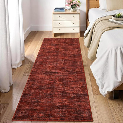 RUGSREAL 2x6 Runner Rug Washable Kitchen Runner Rug Modern Abstract Runner Mat for Hallway Contemporary Solid Rug Non-Slip Foldable Aesthetic Accent Floor Carpet for Living Room Bedroom, Red