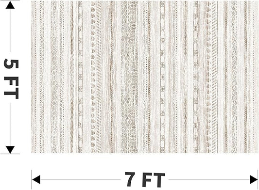 5x7 Large Area Rugs for Living Room Machine Washable Rug Distressed Indoor Carpet Neutral Moroccan Boho Rug Ultra Soft Area Rug for Bedroom Dining Room Playroom Office, Light Brown