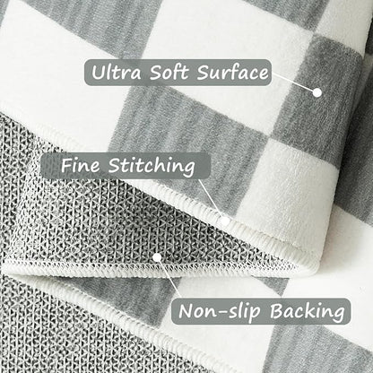 jinchan 8x10 Checkered Area Rugs for Kids Room - Machine Washable Soft Rug Modern Geometric Lattice Non-Slip Carpet for Nursery Playroom Classroom Living Room Bedroom Dining Room Home Office Grey