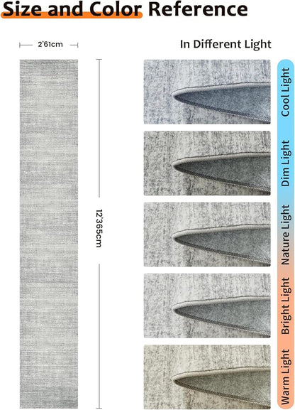 Art&Tuft Non-Slip Runner Rug - 2x12 Runner Rug Washable Low-Pile Rugs Runners, Soft Distressed Carpet Runner for Bedroom Bathroom Kitchen Laundry Living Room, Grey
