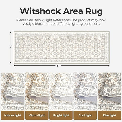 WITSHOCK 2x6 Runner Rugs for Hallways,Vintage Neutral Hallway Rugs for Entryway,Soft Distressed Boho Floral Carpet for Kitchen Bedroom (Camel/Beige,2x6)