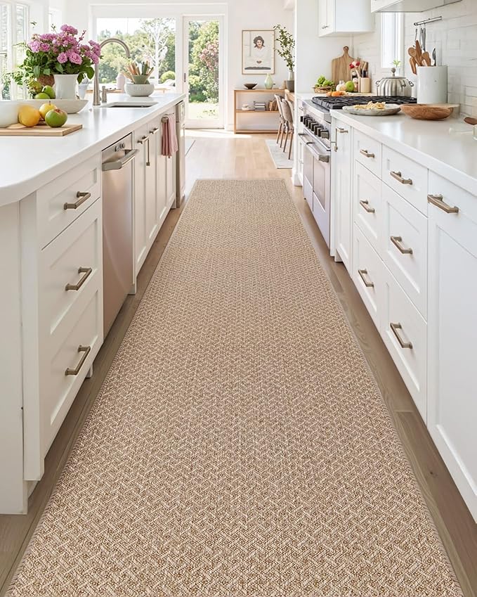 Color&Geometry Door Mat 3'x10' Runner Rug with Rubber Backing, Non Slip Washable Hallway Runner Kitchen Runner Rug, Carpet Runners for Hallway Living Room Bedroom, Beige (Rolled-up NO Creases)