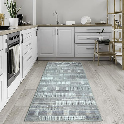 Bloom Rugs Washable Non-Slip 10 ft Runner - Gray Striped Runner for Entryway, Hallway, Bathroom, and Kitchen - Exact Size: 2.5' x 10'
