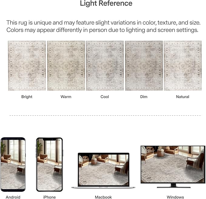 ReaLife Rugs Machine Washable Area Rug - Living Room Bedroom Bathroom Kitchen Entryway Office - Padded Low Pile Stain Resistant Premium - Boho Farmhouse Vintage - Joy - Beige Ivory 7'6" x 9'6"