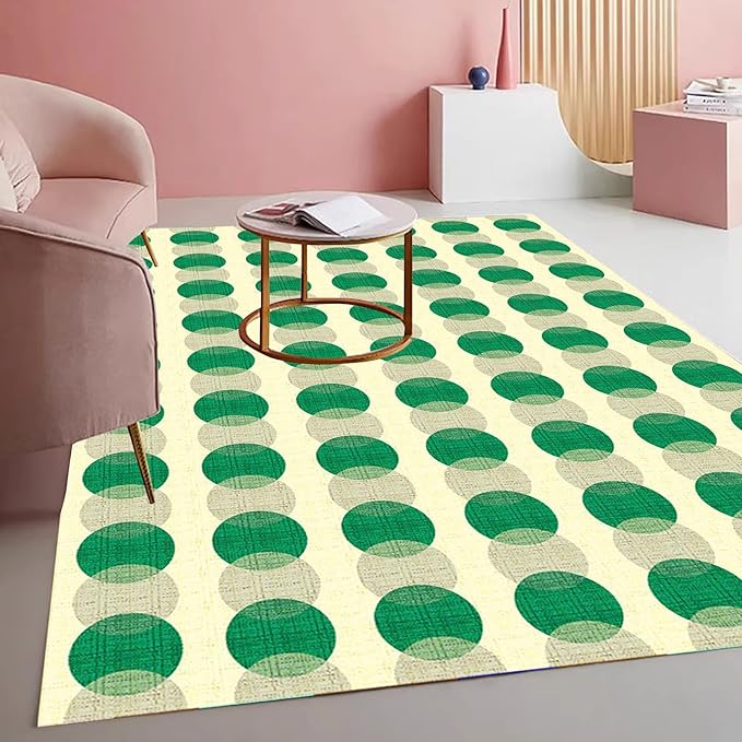 Modern Abstract Living Room Area Rug with Layered Circles Design 10x12 Minimalist Contemporary Geometric Decor Rugs for Dining Room Bedroom Office Nursery Room Washable Non Slip Indoor Mat Green