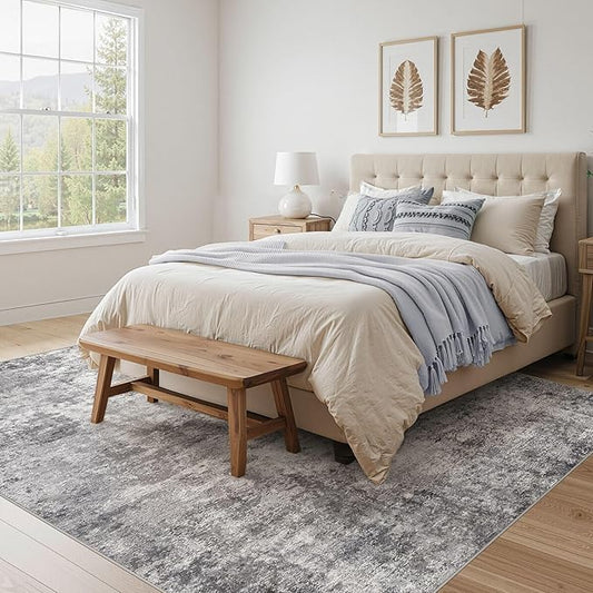 Square Area Rugs : Washable 8x8 Neutral Modern Abstract Carpet for Living Room Bedroom - Soft Floor Mat with Non Slip Backing for Kitchen Nursery Dorms Farmhouse Home Decor - Grey