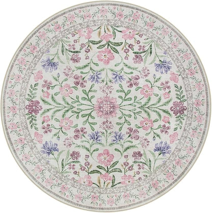 Lahome Light Purple 4 ft Round Accent Rug, Small Circular Soft Mat for Nursery & Reading Nook, Machine Washable Low Pile Carpet for Cozy Self-Care Retreat Decor