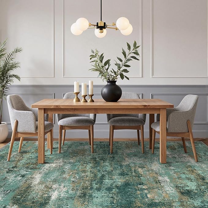 GENIMO Abstract Area Rug 8x10, Washable Large Modern Rug Non Slip, Low Pile Lightweight Soft Carpet for Living Room, Bedroom, Dining Room, Turquoise