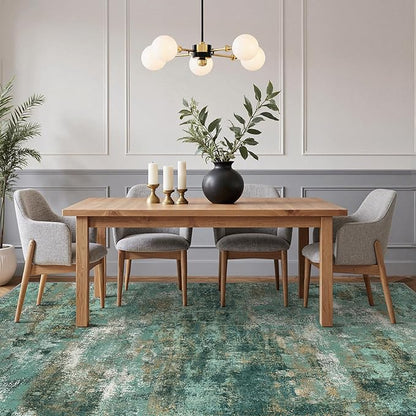 GENIMO Abstract Area Rug 8x10, Washable Large Modern Rug Non Slip, Low Pile Lightweight Soft Carpet for Living Room, Bedroom, Dining Room, Turquoise