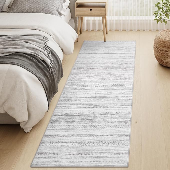 2x8 Runner Rug Machine Washable Non Slip Area Rug Distressed Neutral Moroccan Boho Rug Ultra Soft Floor Runners for Hallways for Entryway Laundry Room Kitchen, Grey