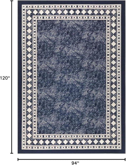 Antep Rugs Alfombras Modern Bordered 8x10 Non-Skid (Non-Slip) Low Profile Pile Rubber Backing Indoor Area Rugs (Navy Blue, 7'10" x 10')