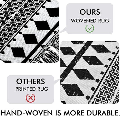 IOHOUZE Kitchen Hallway Runner Rug -2'x6' Boho Black White Entryway Runner Rugs for Halloween Decor/Fall Decor, Woven Indoor Outdoor Carpet Rugs, Washable Rag Rug for Bedroom/Bathroom/Laundry Room