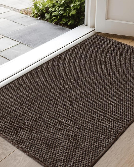 Color&Geometry Ultra-Thin Indoor Door Mat, 24"x36" Low-Profile Non-Slip Entryway Rug with Modern Geometric Texture, Washable Doormat for Indoor Entrance, Front Door, Brown (Rolled-up NO Creases)